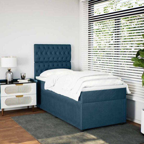 vidaXL Posteľný rám boxsping s matracom modrý 80x200 cm zamat