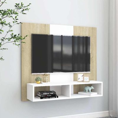 vidaXL Nástenná TV skrinka biela a sonoma 102x23,5x90 cm sprac. drevo