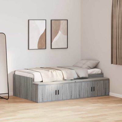 vidaXL Rám postele s dverami Sivý Sonoma 90 x 190 cm Kompozitné drevo
