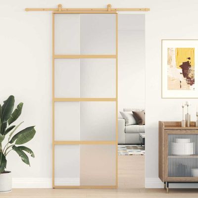 vidaXL Posuvné dvere zlaté 76x205 cm matné ESG sklo a hliník