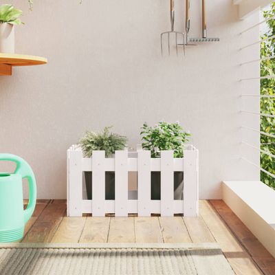 vidaXL Záhradný kvetináč s dizajnom plotu biely 60x30x30 cm borovica