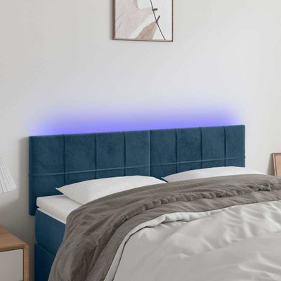 vidaXL Čelo postele s LED tmavomodré 144x5x78/88 cm zamat
