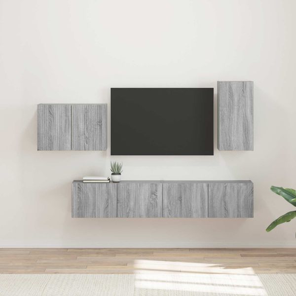 vidaXL Sada nástenného kabinetu na TV Nástenný 4 pcs Sivý Sonoma
