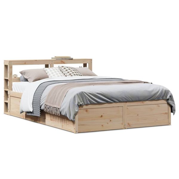 vidaXL Posteľný rám s čelom 135x190 cm borovicový masív