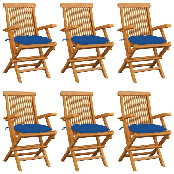 vidaXL Záhradné stoličky s modrými podložkami 6 ks tíkový masív