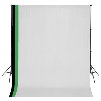 vidaXL Fotografické vybavenie, 3 pozadia, bavlna,nastaviteľný rám 3x3m