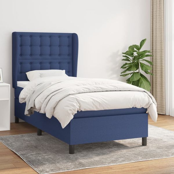 vidaXL Posteľný rám boxspring s matracom modrý 90x190 cm látka