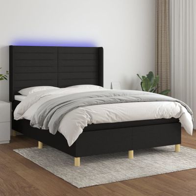 vidaXL Posteľ boxsping s matracom a LED čierna 140x190 cm látka