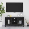 vidaXL TV skrinka čierna 105x35x52 cm oceľ a sklo