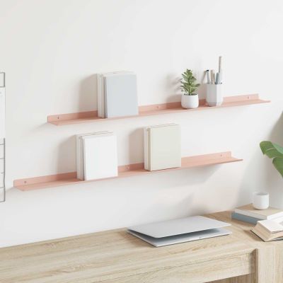 vidaXL Závesná polica Nástenný 2 pcs Ružová 100 x 9 x 2,5 cm Oceľ
