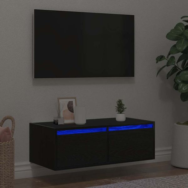 vidaXL TV skrinka s LED svetlami, čierny dub 75x35,5x25 cm