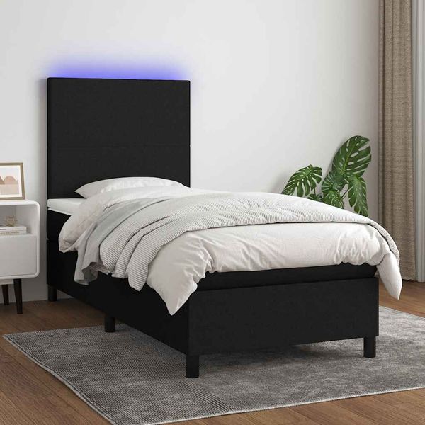 vidaXL Posteľ boxsping s matracom a LED čierna 90x200 cm látka