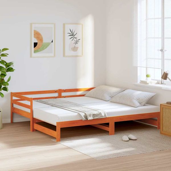 vidaXL Vysúvacia denná posteľ bez matracmi, hnedá 90x190 cm, drevený