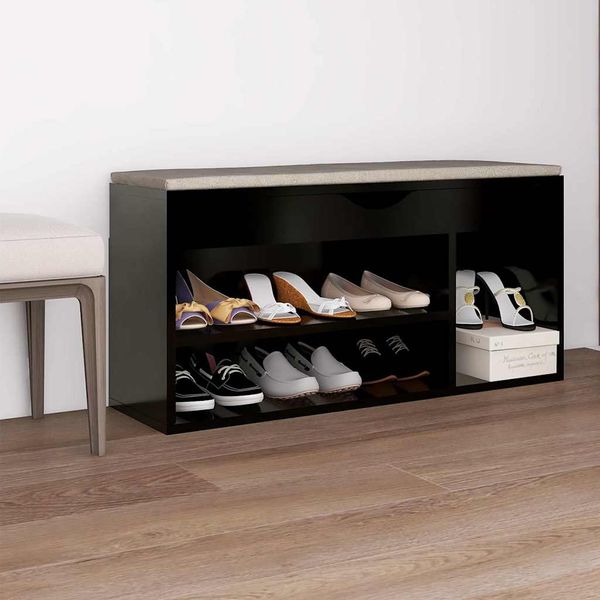 vidaXL Lavica na topánky+podložka, čierna 104x30x49cm kompozitné drevo