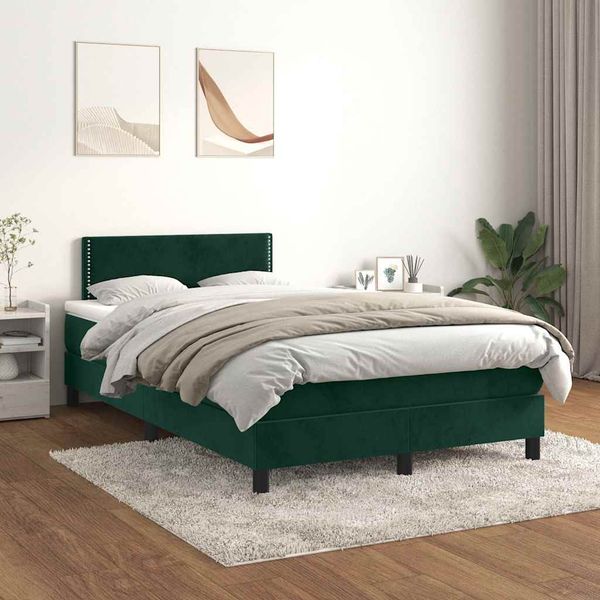 vidaXL Posteľný rám boxsping s matracom tmavozelený 120x200 cm zamat