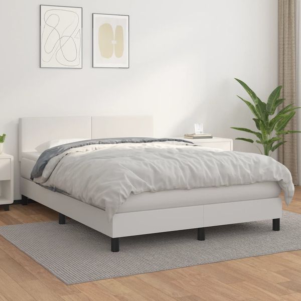 vidaXL Boxspring posteľ s matracom biely 140x190 cm umelá koža