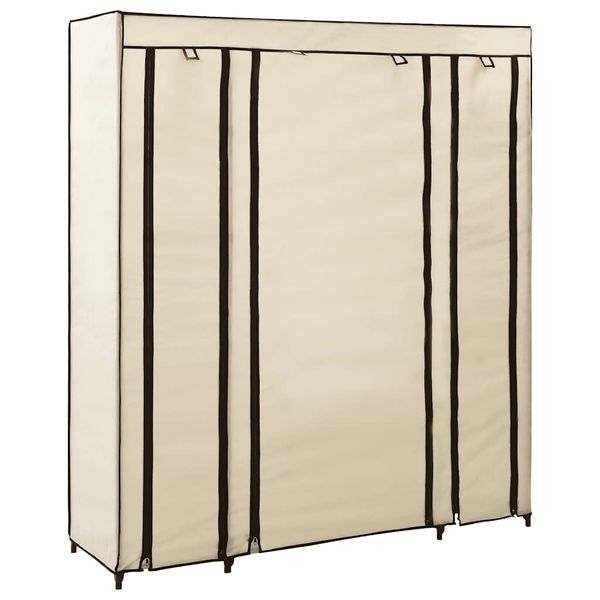 vidaXL Šatník s priehradkami a tyčami krémový 150x45x176 cm látkový