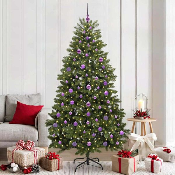 vidaXL Umelý vianočný stromček s 300 LED-i Zelená 210 cm PVC a kov