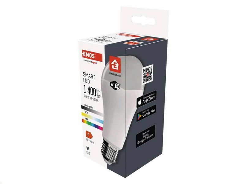 LED žiarovka EMOS ZQW516R GoSmart WIFI A65 / E27 / 14 W (94 W) / 1 400 lm / RGB / stmievateľná