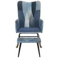 vidaXL Hojdacie kreslo s podnožkou modrá denim patchwork plátno