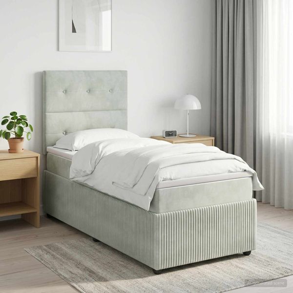 vidaXL Posteľ boxspring s matracom Svetlosivá Jednoduchý Zamat