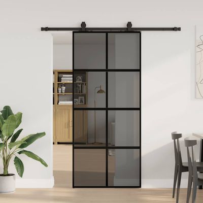 vidaXL Posuvné dvere s kovaním čierne 90x205 cm tvrdené sklo