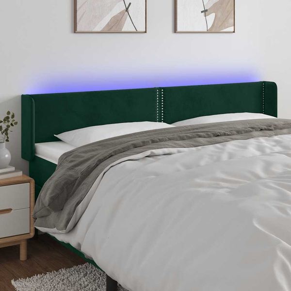 vidaXL Čelo postele s LED tmavozelené 183x16x78/88 cm zamat