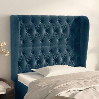 vidaXL Čelo postele so záhybmi tmavomodrá 103x23x118/128 cm zamat