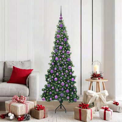 vidaXL Rohový umelý vianočný strom s 300 LED-i Zelená 180 cm PVC a kov