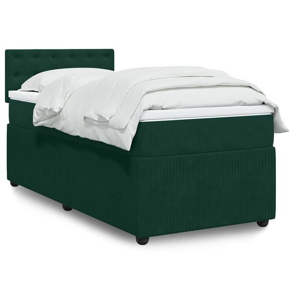 vidaXL Posteľný rám boxsping s matracom tmavozelený 90x190 cm zamat