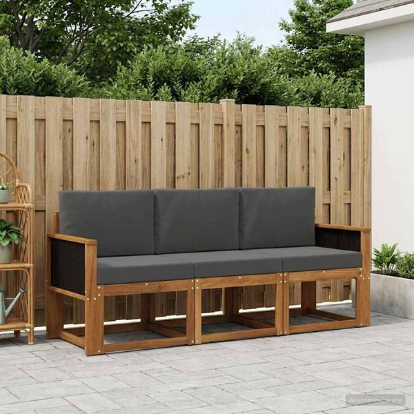 vidaXL Záhradná súprava gaučov s vankúšom 3 pcs Prírodná a antracitová