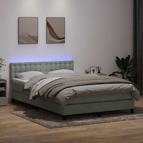 vidaXL Box Spring Posteľ s matracom a LED Svetlosivá 160x220 cm Zamat