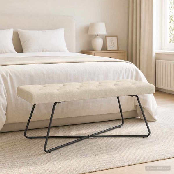 vidaXL Lavica s gombíkovým prešívaním Krémová 110 x 40 x 46 cm Látka
