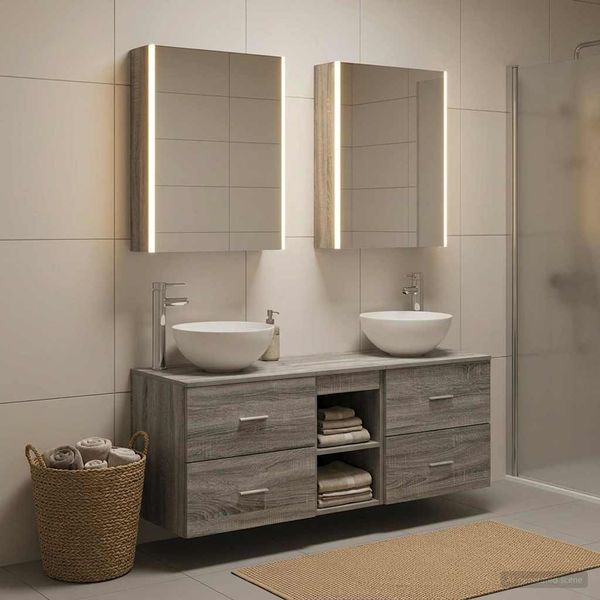 vidaXL Sada kúpeľňového nábytku 5 pcs Sivý Sonoma