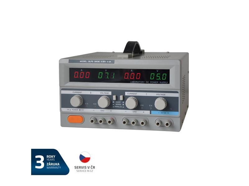 Zdroj laboratórny GETI GLPS 3003E  2x0-30V/ 0-3A+ (5V-3A)