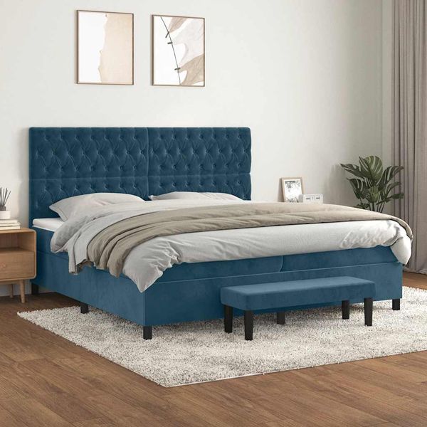 vidaXL Posteľný rám boxsping s matracom tmavomodrý 200x200 cm zamat