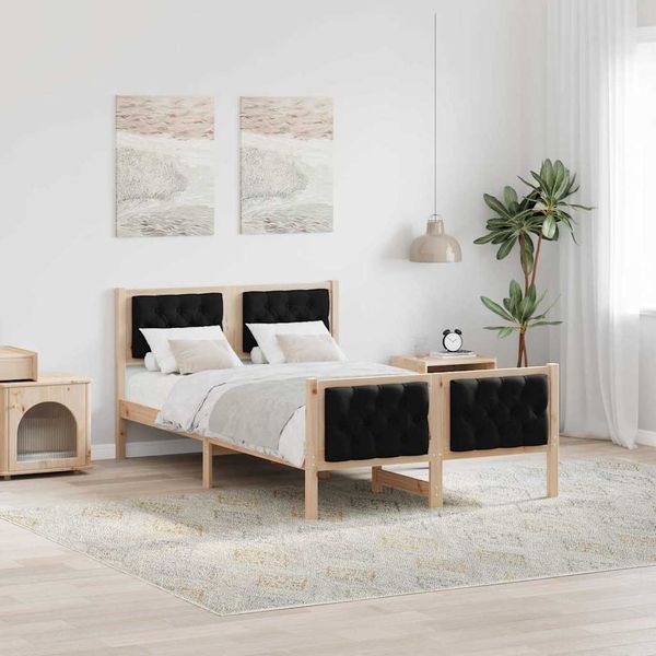 vidaXL Rám postele Čierna 135 x 190 cm Masívne borovicové drevo