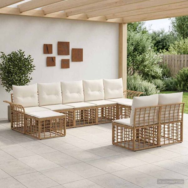 vidaXL Záhradná súprava gaučov 9 pcs Prírodná a krémovo biela
