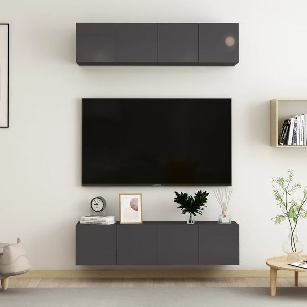 vidaXL TV skrinky 4 ks lesklé sivé 60x30x30 cm drevotrieska