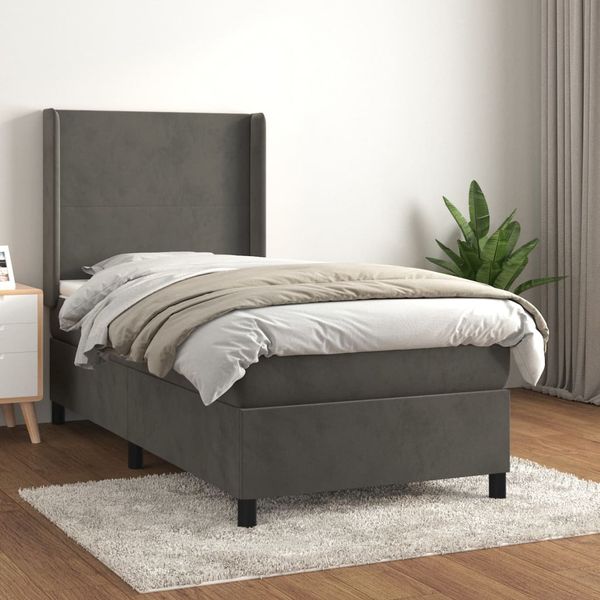 vidaXL Posteľný rám boxspring s matracom tmavosivý 90x200 cm zamat