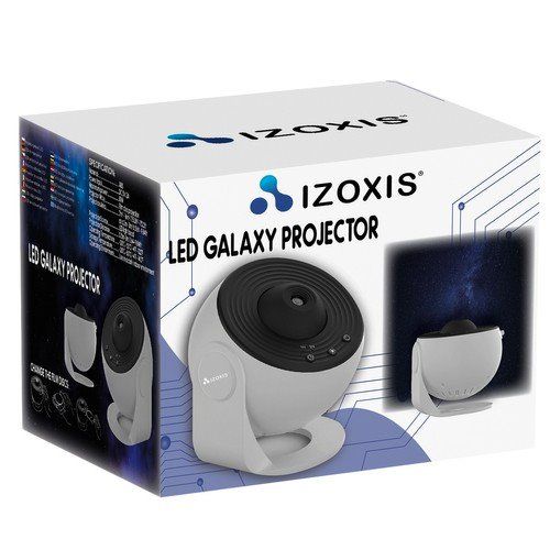 Projektor nočnej oblohy, polárna žiara a galaxia Izoxis 24941, biely