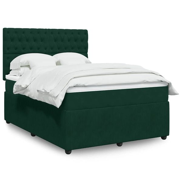 vidaXL Posteľný rám boxsping s matracom tmavozelený 160x200 cm zamat
