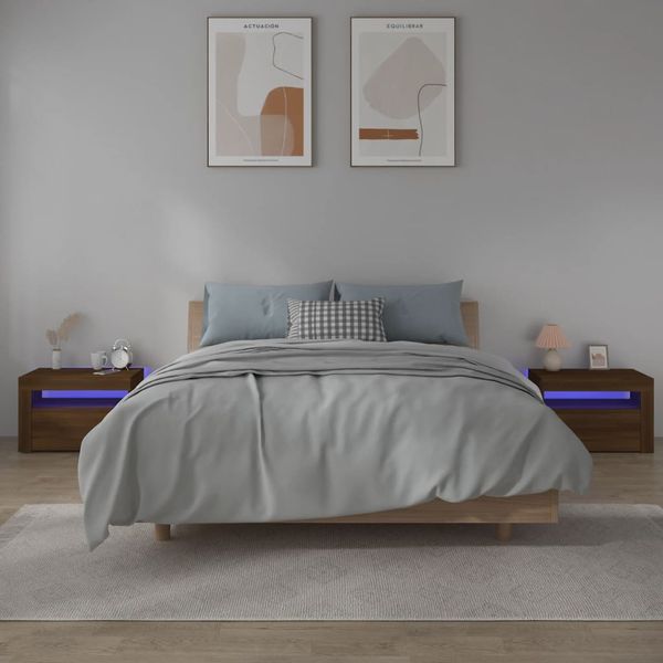 vidaXL Nočné stolíky 2 ks s LED, hnedý dub 60x35x40 cm
