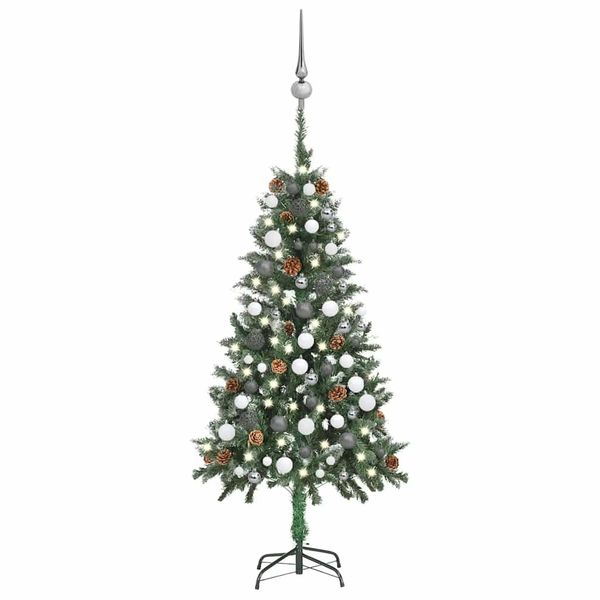 vidaXL Osvetlený umelý vianočný stromček s guľami a šiškami 150 cm