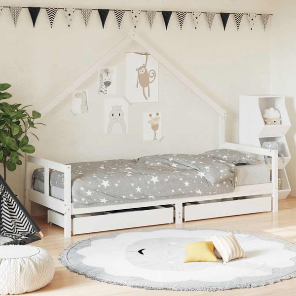 vidaXL Rám detskej postele so zásuvkami biely 80x200 cm mas. borovica