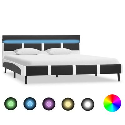 vidaXL Posteľný rám s LED, sivý, umelá koža 160x200 cm