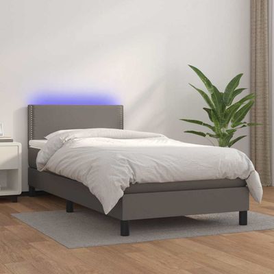 vidaXL Boxspring posteľ s matracom a LED sivá 80x200 cm umelá koža