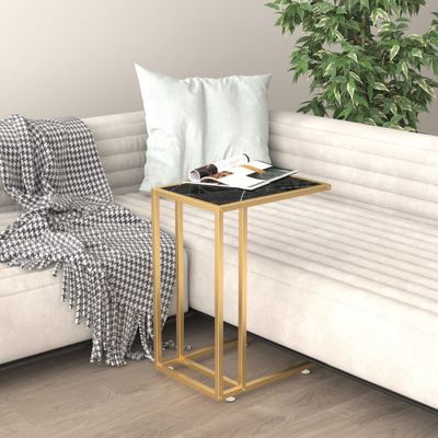 vidaXL Počítačový bočný stolík čierny mramor 50x35x65 cm tvrdené sklo