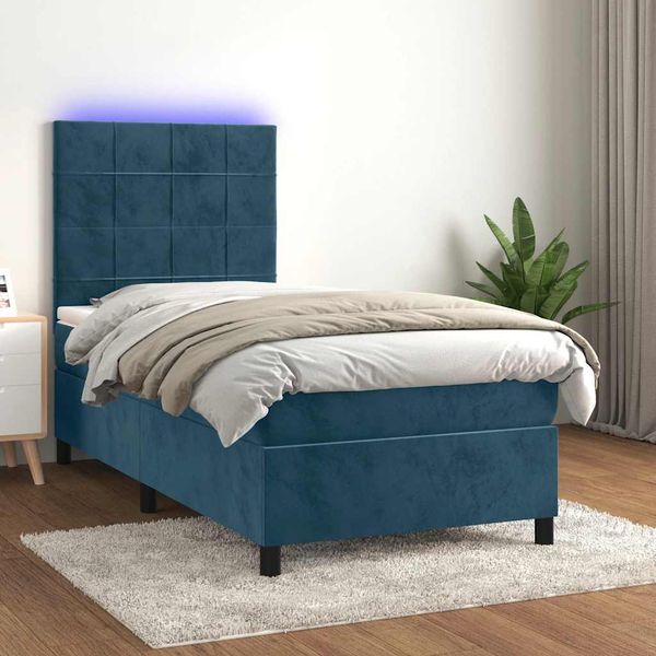 vidaXL Posteľný rám boxsping matrac a LED tmavomodrý 80x200 cm zamat