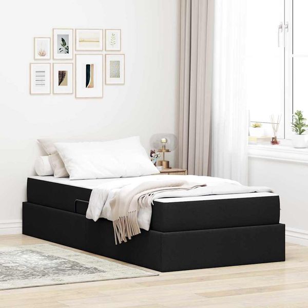 vidaXL Postel s úložným prostorem a matrací Čierna 90 x 200 cm
